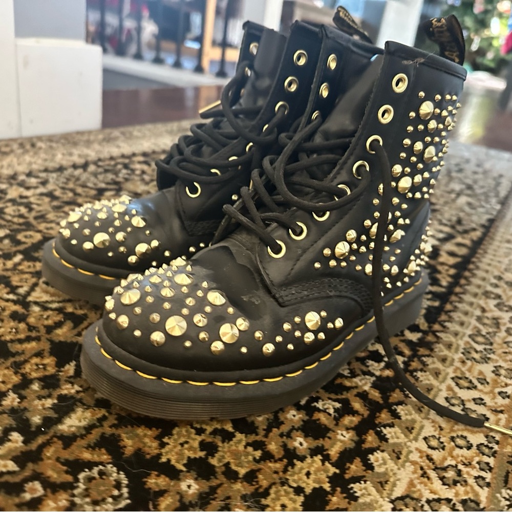 Dr. Martens Black and Gold Studded Combat Boots